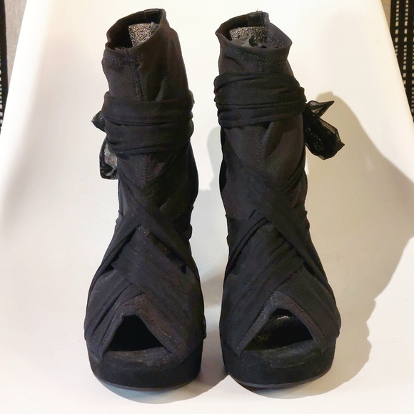 Strategia black suede & fabric platform sock bootie w tulle ties, EU41, NWT - Picture 4 of 14